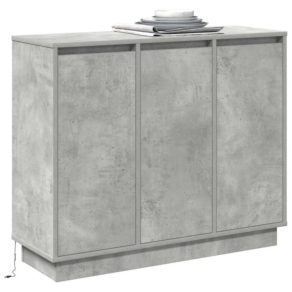 LED tálaló Beton Szürke 90 x 32 x 75 cm Szerelt Fa