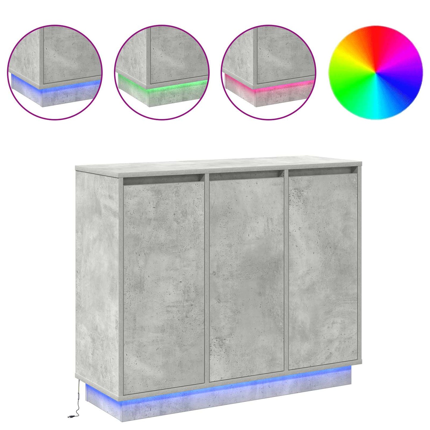 LED tálaló Beton Szürke 90 x 32 x 75 cm Szerelt Fa