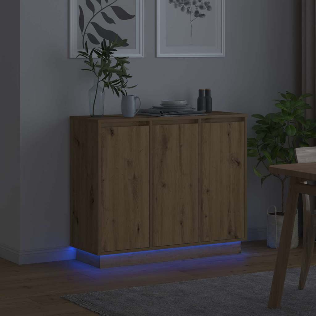 LED tálaló Artisan tölgy 90 x 32 x 75 cm Szerelt Fa