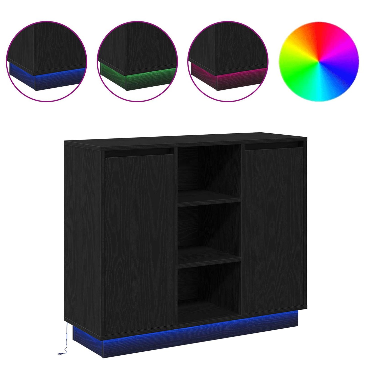 LED tálaló Fekete tölgy 90 x 32 x 75 cm Szerelt Fa