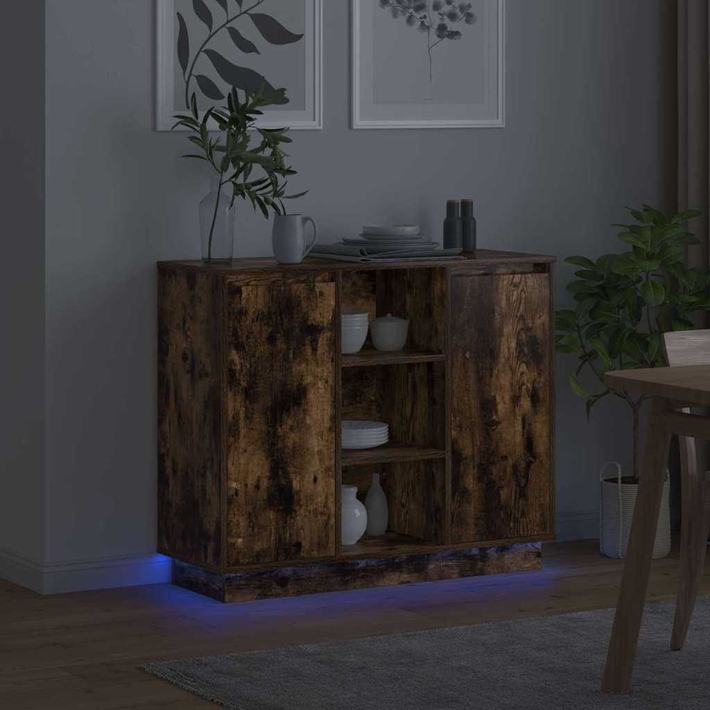 LED tálaló Füstölt tölgy 90 x 32 x 75 cm Szerelt Fa