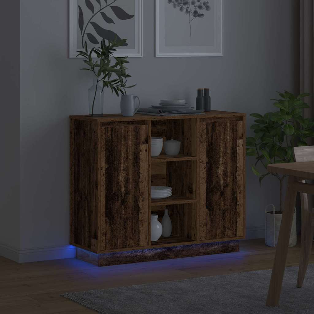 LED tálaló Öreg fa 90 x 32 x 75 cm Szerelt Fa