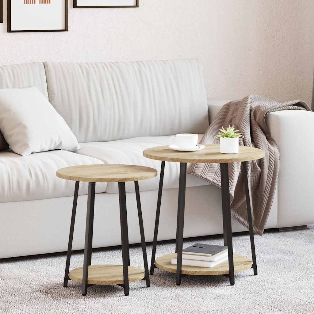 Kisasztal készlet polcokkal 2 pcs Sonoma Tölgy és Fekete