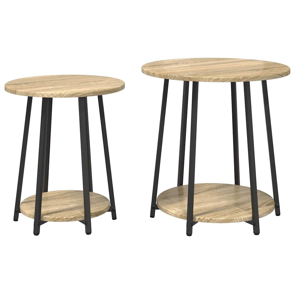 Kisasztal készlet polcokkal 2 pcs Sonoma Tölgy és Fekete
