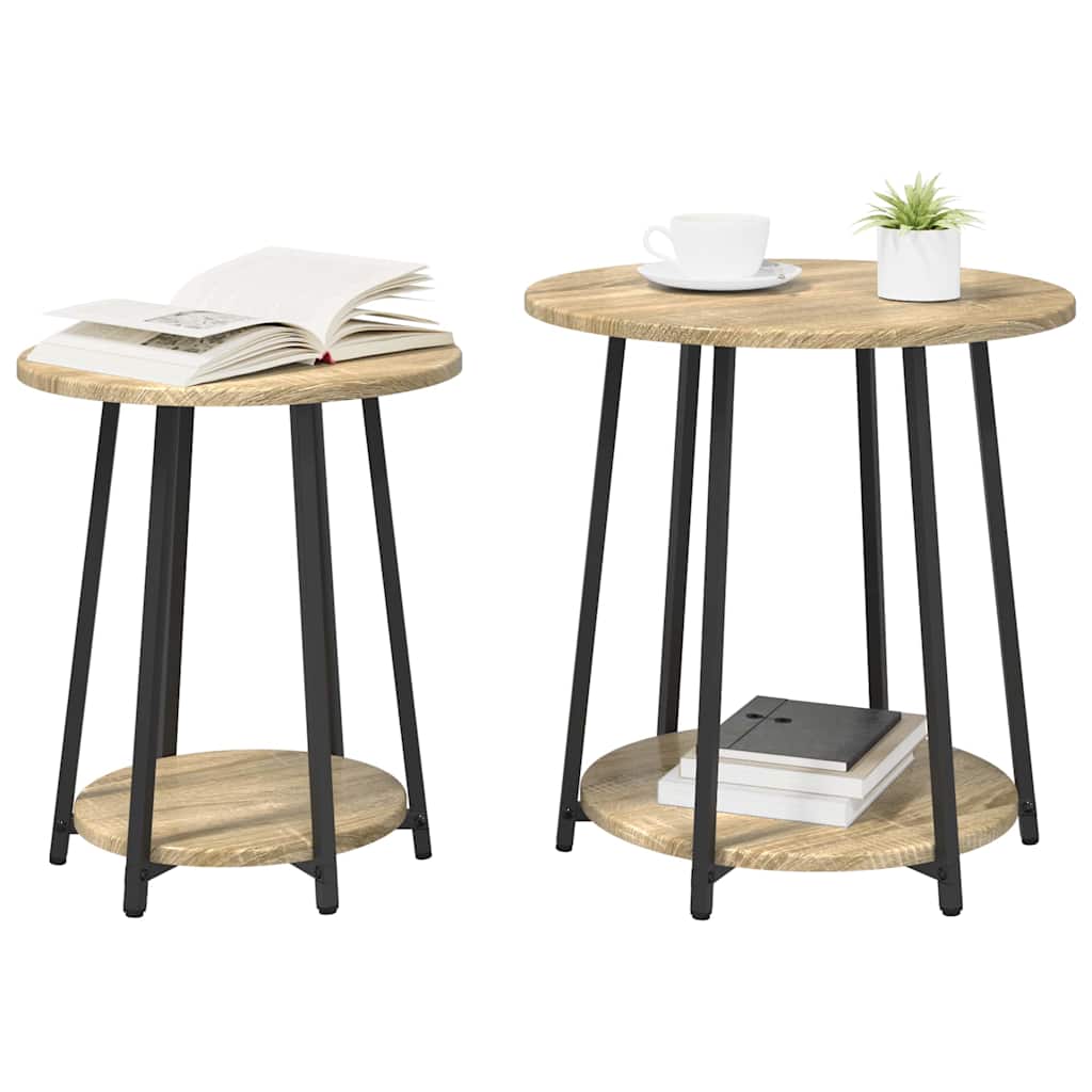Kisasztal készlet polcokkal 2 pcs Sonoma Tölgy és Fekete