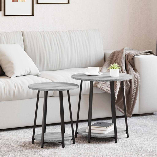Kisasztal készlet polcokkal 2 pcs Szürke Sonoma és Fekete