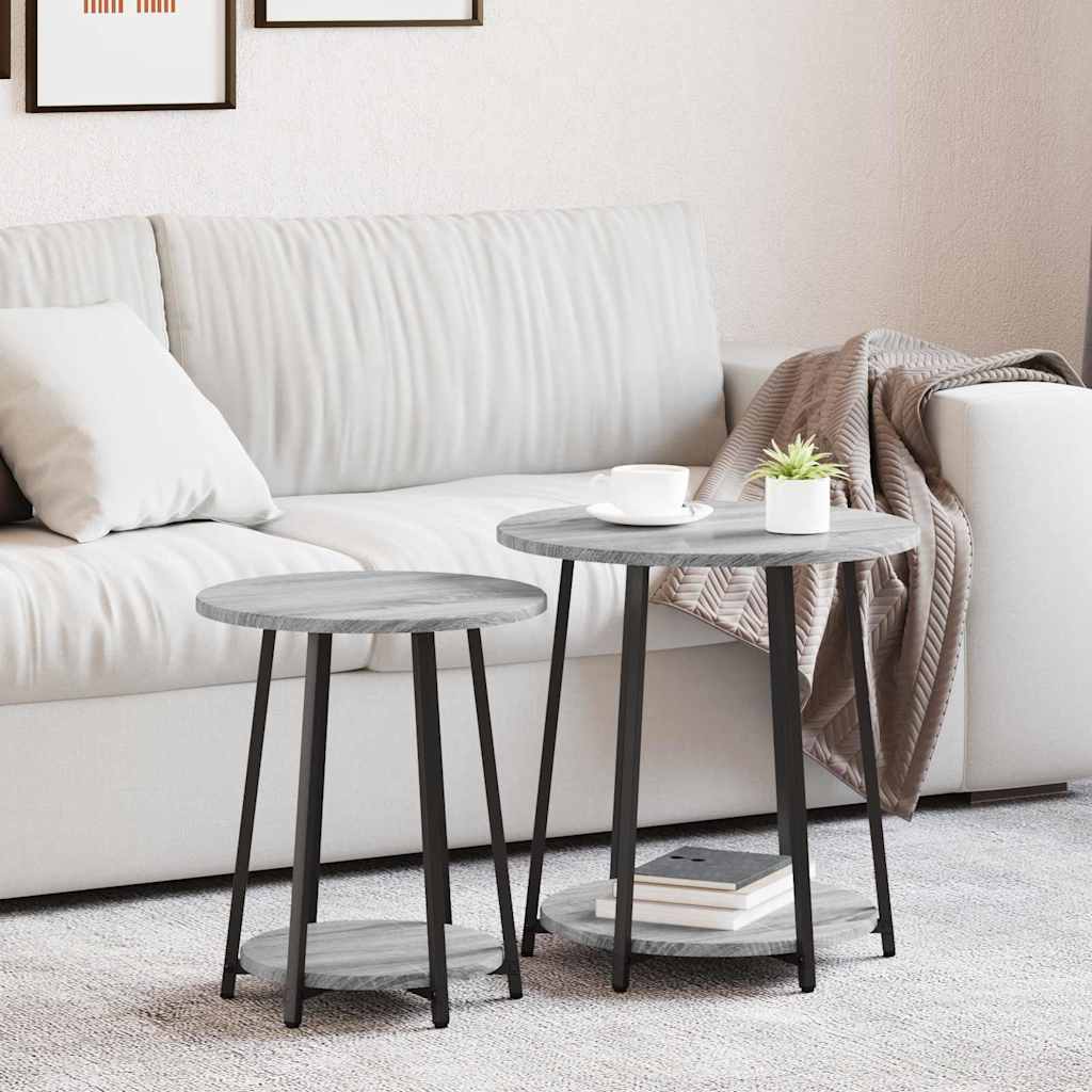 Kisasztal készlet polcokkal 2 pcs Szürke Sonoma és Fekete