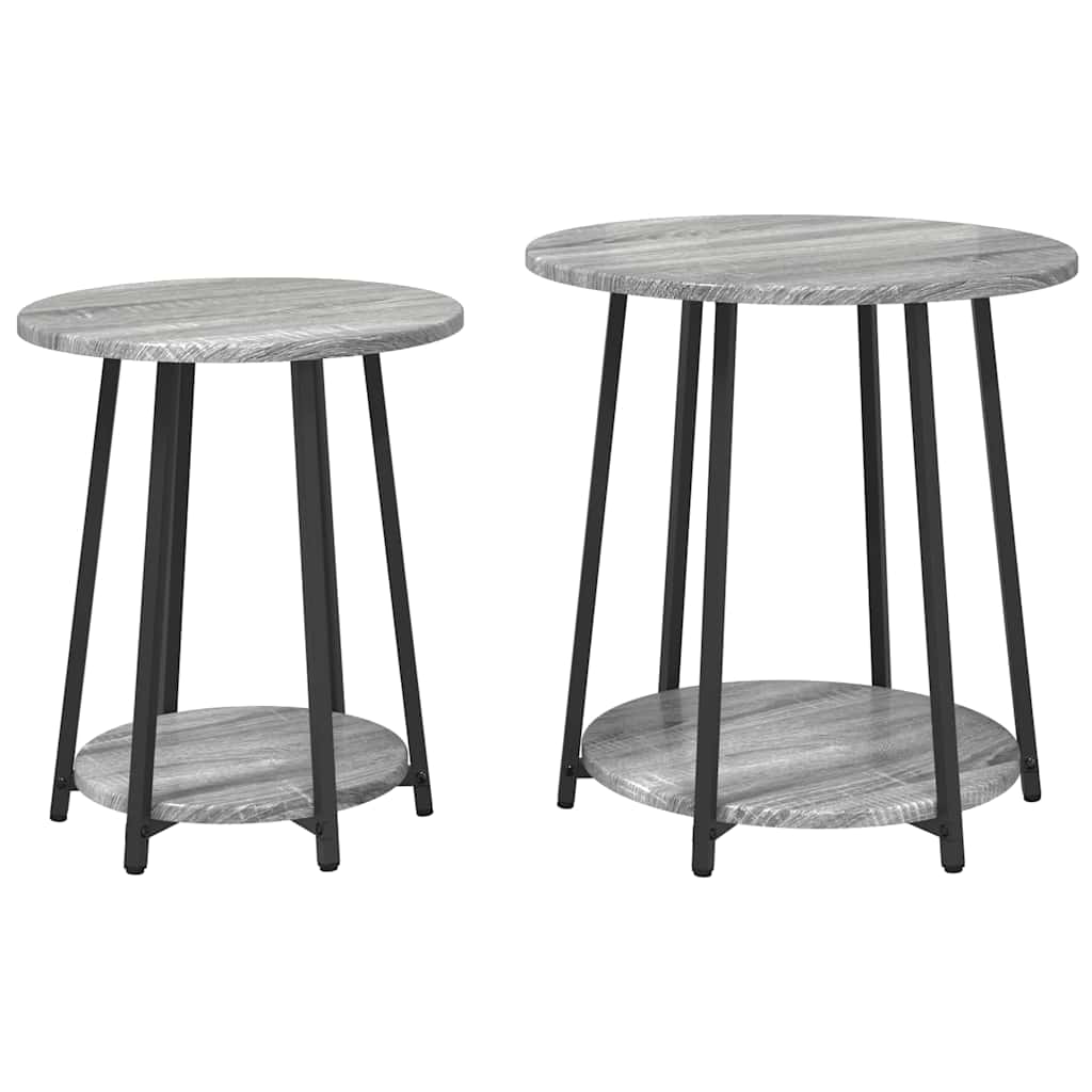 Kisasztal készlet polcokkal 2 pcs Szürke Sonoma és Fekete