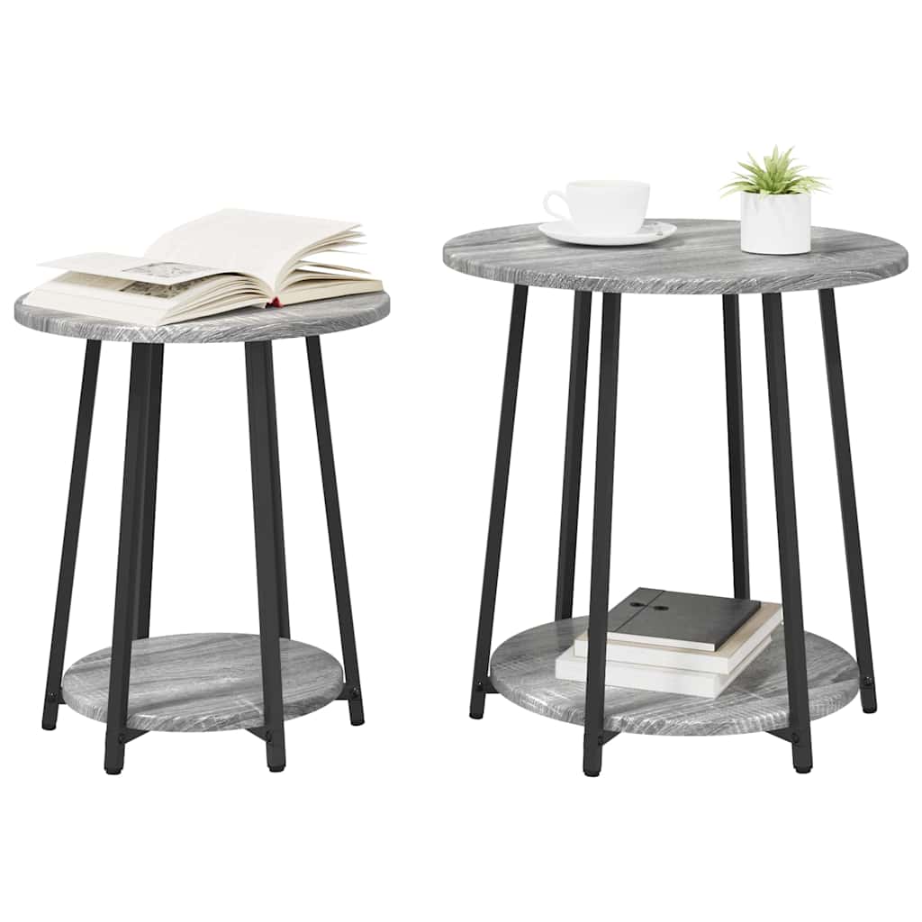 Kisasztal készlet polcokkal 2 pcs Szürke Sonoma és Fekete