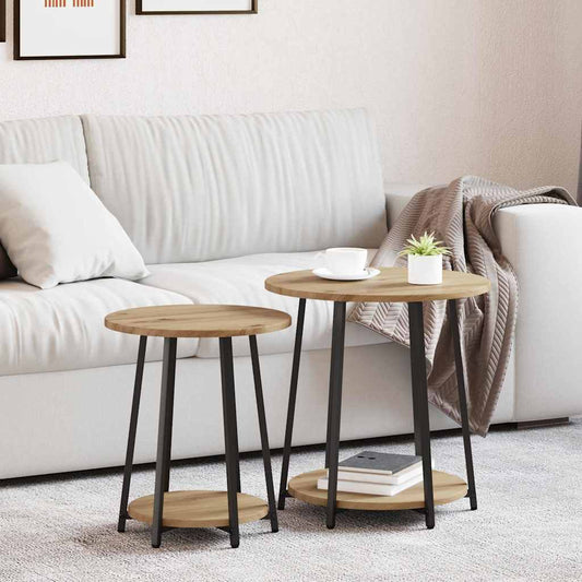 Kisasztal készlet polcokkal 2 pcs Artisan tölgy és fekete
