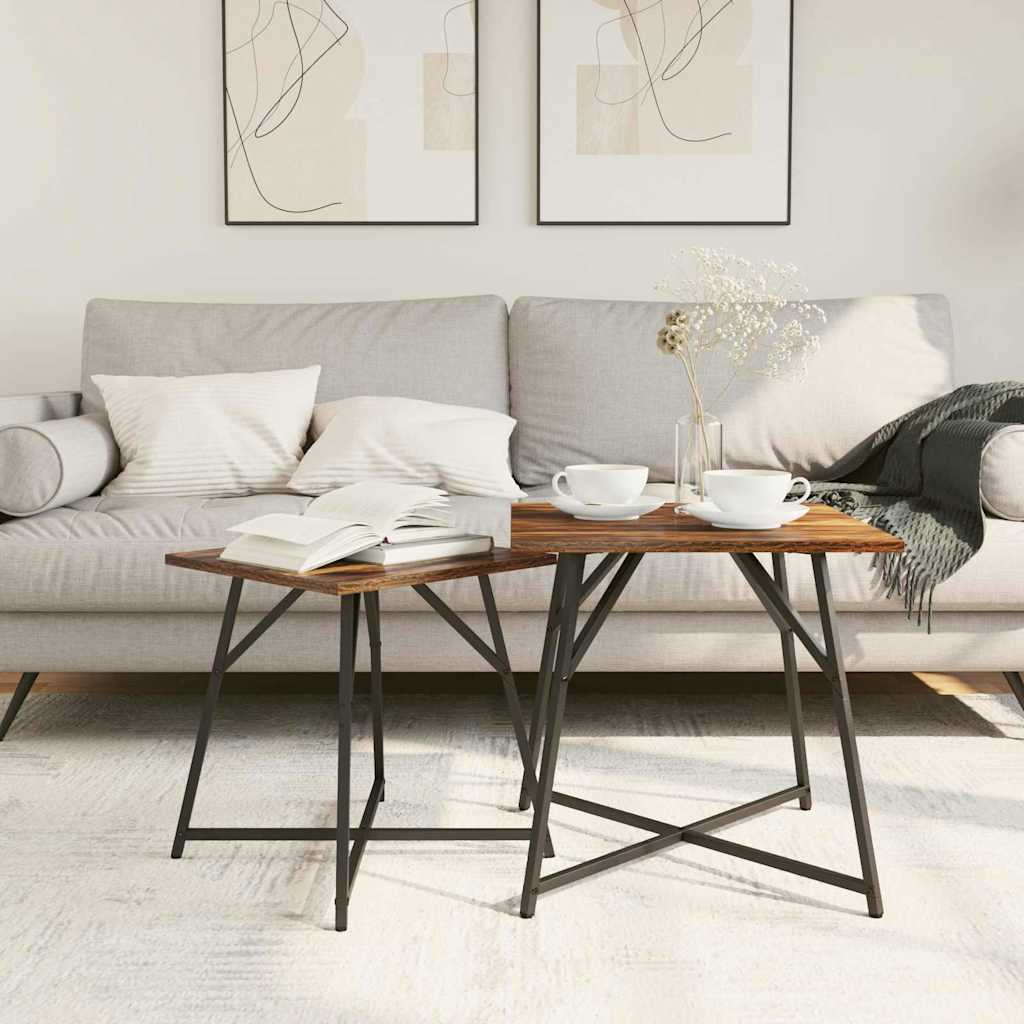 Kisasztal készlet 2 db Füstölt Tölgy és Fekete 50 x 50 x 50 cm