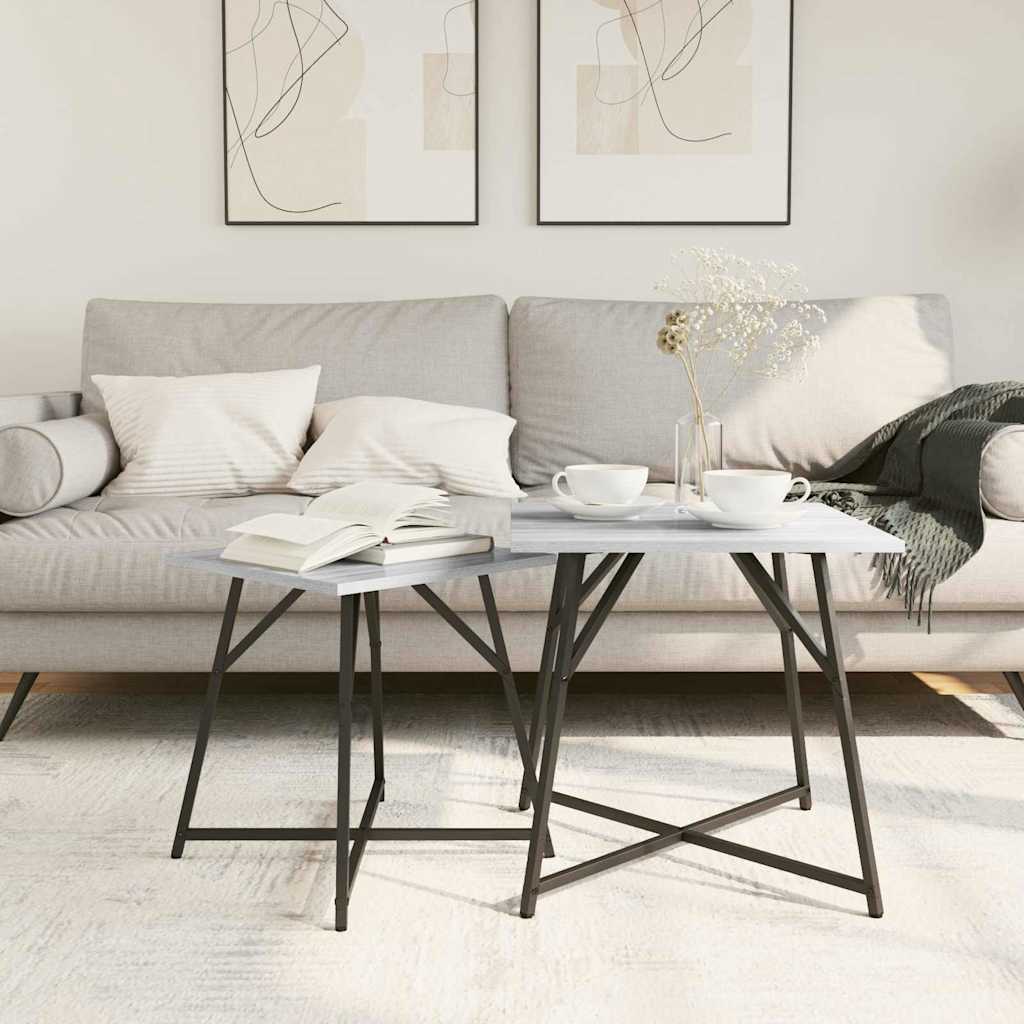 Kisasztal készlet 2 db Szürke Sonoma és Fekete 50 x 50 x 50 cm