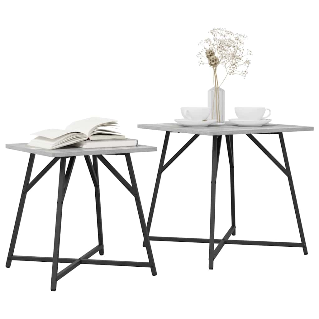 Kisasztal készlet 2 db Szürke Sonoma és Fekete 50 x 50 x 50 cm