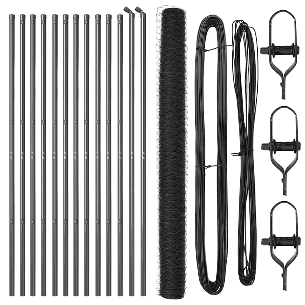 Hatszögletű kerítés talajrögzítő 25 x 1,6 m PVC-bevonatos acél