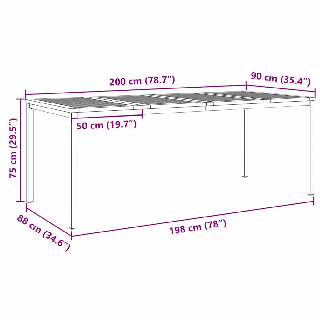 ÉtkezőAsztal Barna 200 x 90 x 75 cm Tömör Akácfa