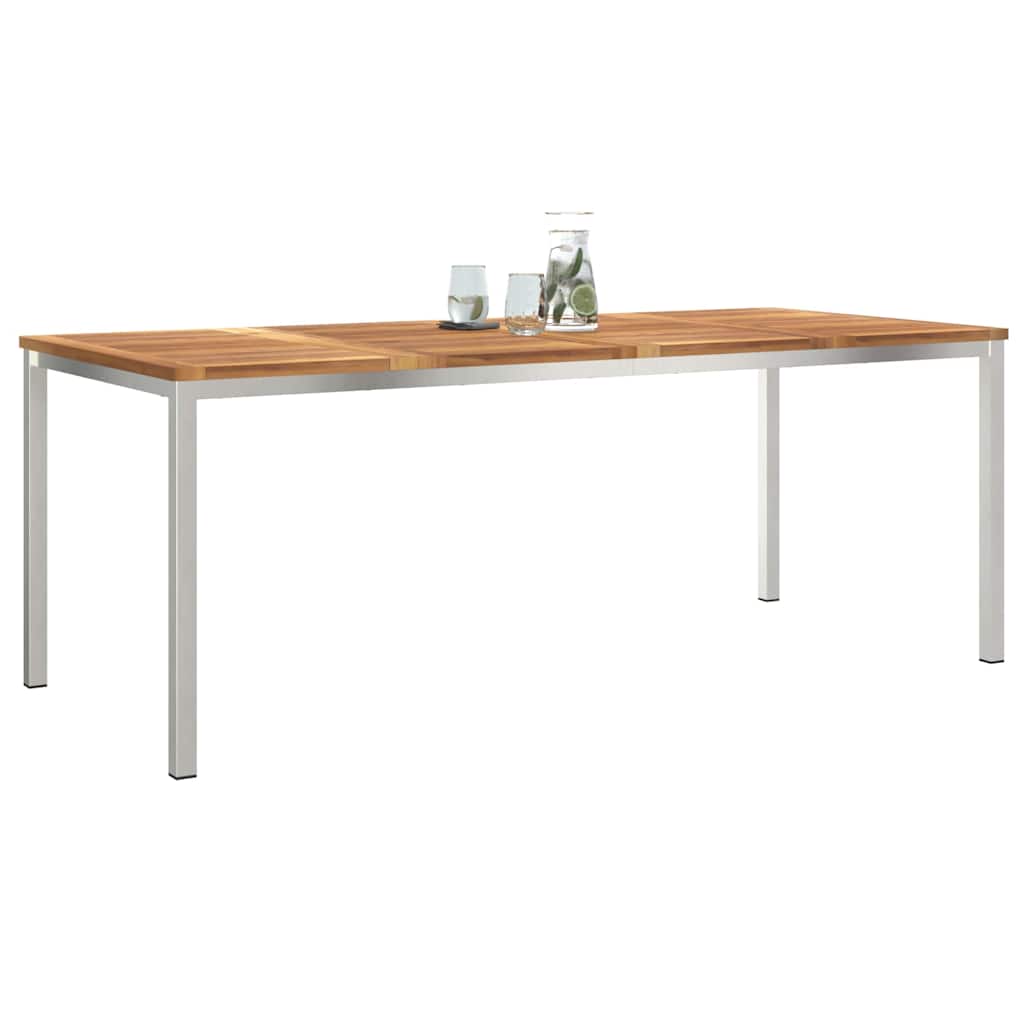 Étkezőasztal 200x90x75 cm Tömör teakfa és rozsdamentes acél