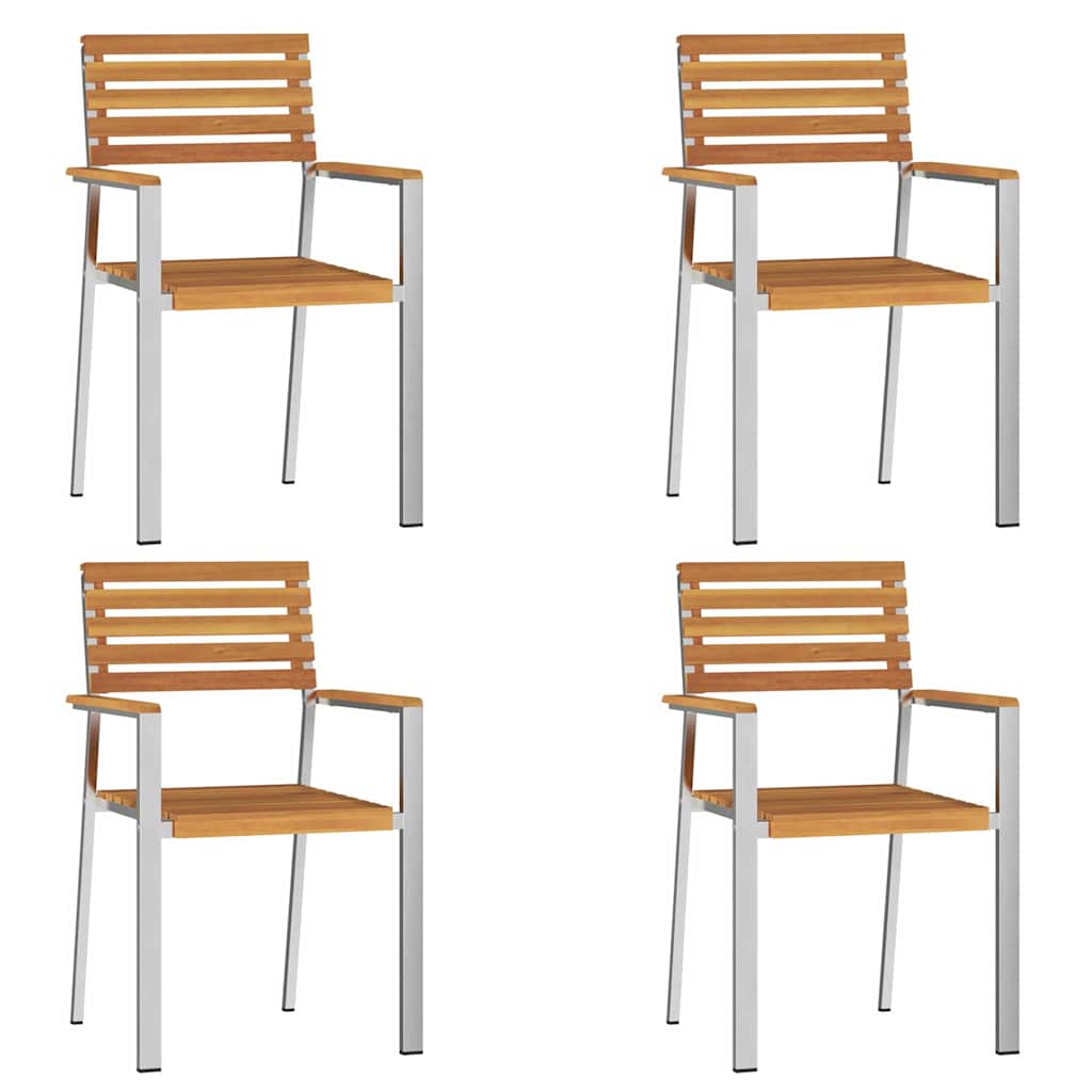 Kerti Szék 4 pcs Tömör akácfa és rozsdamentes acél