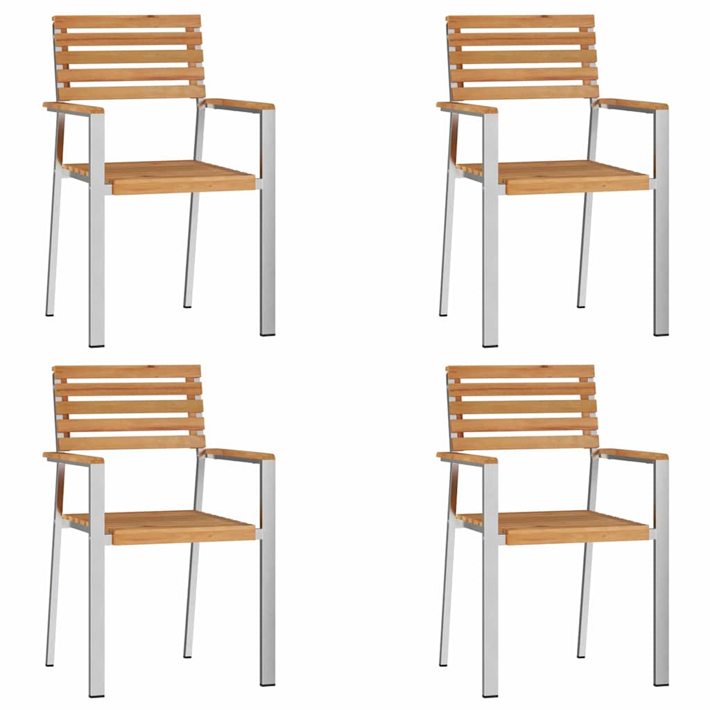 Kerti Szék 4 pcs Tömör teakfa és rozsdamentes acél