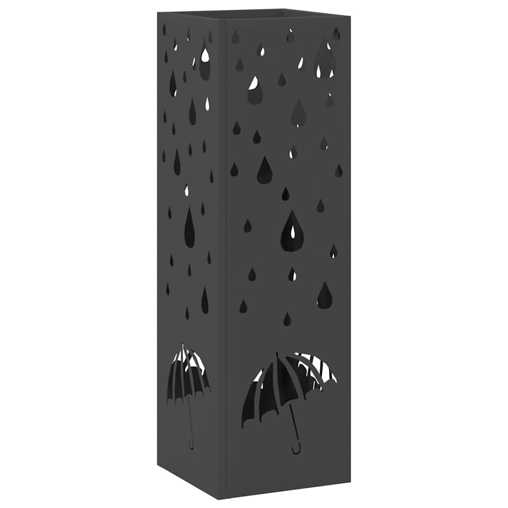 Esőernyő állvány tárolóval Fekete 15,5 x 15,5 x 49 cm Acél