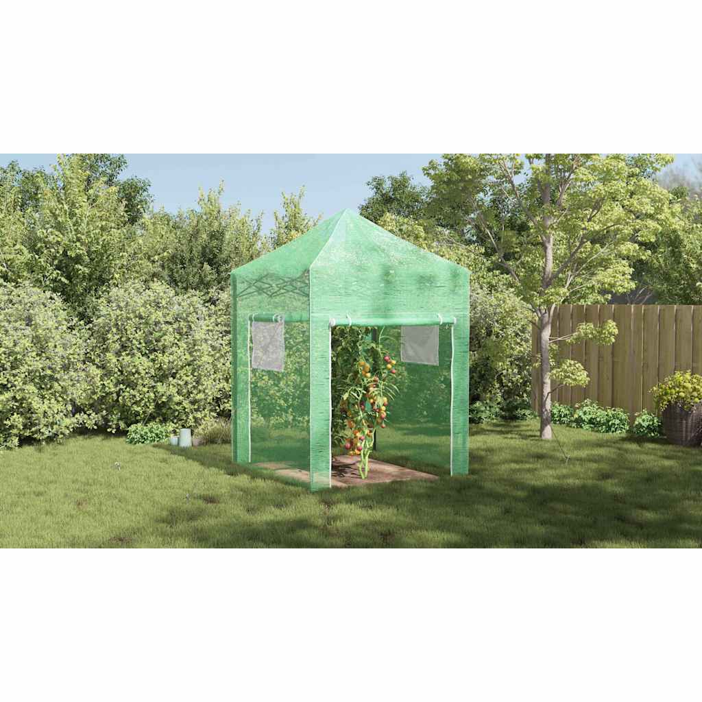 Üvegház pop-up kerettel tetővel Zöld 200 x 200 x 300 cm Vas