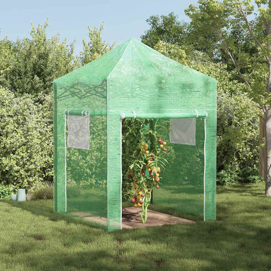 Üvegház pop-up kerettel tetővel Zöld 200 x 200 x 300 cm Vas