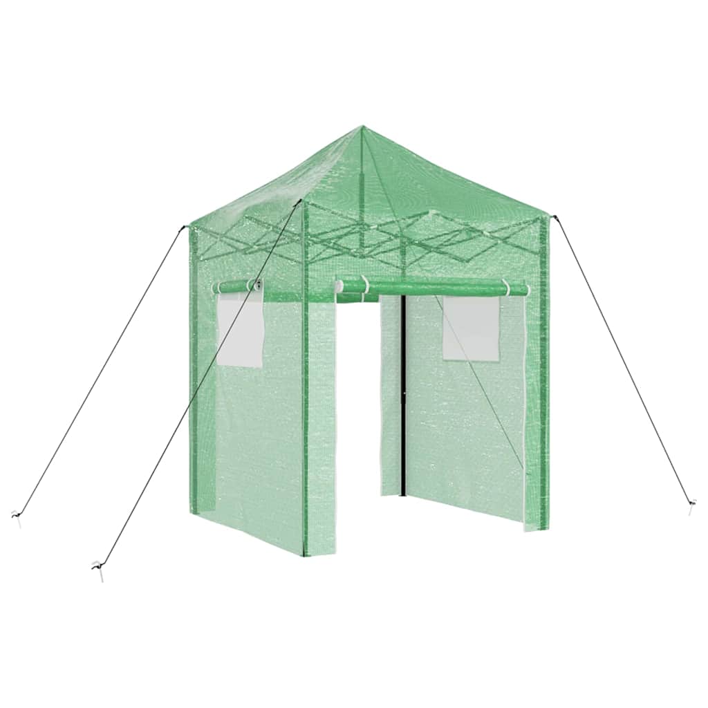 Üvegház pop-up kerettel tetővel Zöld 200 x 200 x 300 cm Vas