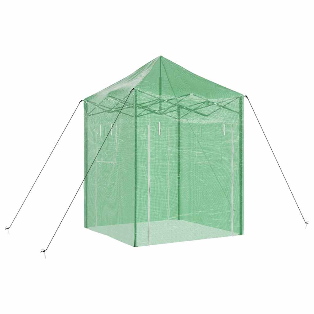 Üvegház pop-up kerettel tetővel Zöld 200 x 200 x 300 cm Vas