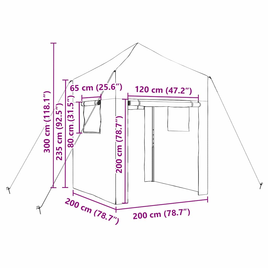 Üvegház pop-up kerettel tetővel Zöld 200 x 200 x 300 cm Vas