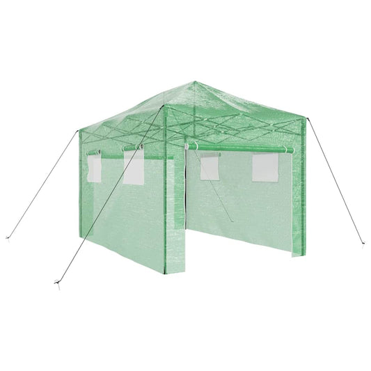 Üvegház pop-up kerettel tetővel Zöld 280 x 410 x 315 cm Vas