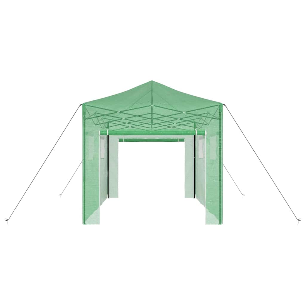 Üvegház pop-up kerettel tetővel Zöld 280 x 410 x 315 cm Vas