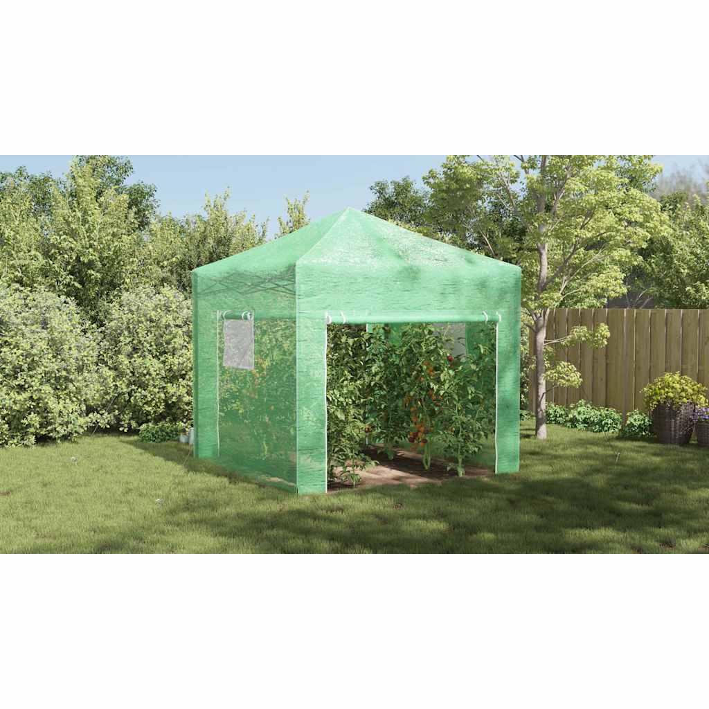 Üvegház pop-up kerettel tetővel Zöld 290 x 290 x 315 cm Vas