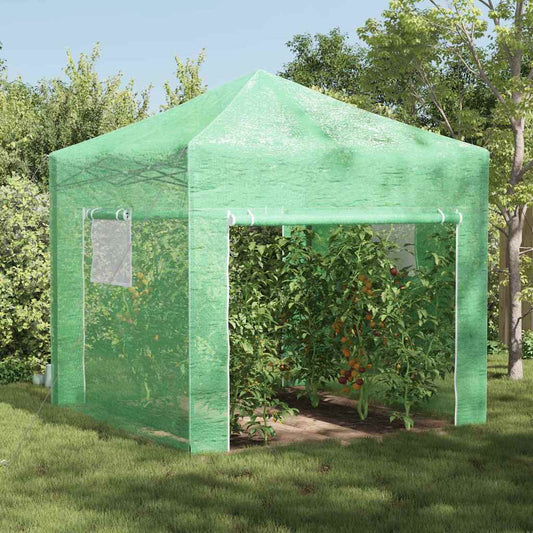 Üvegház pop-up kerettel tetővel Zöld 290 x 290 x 315 cm Vas