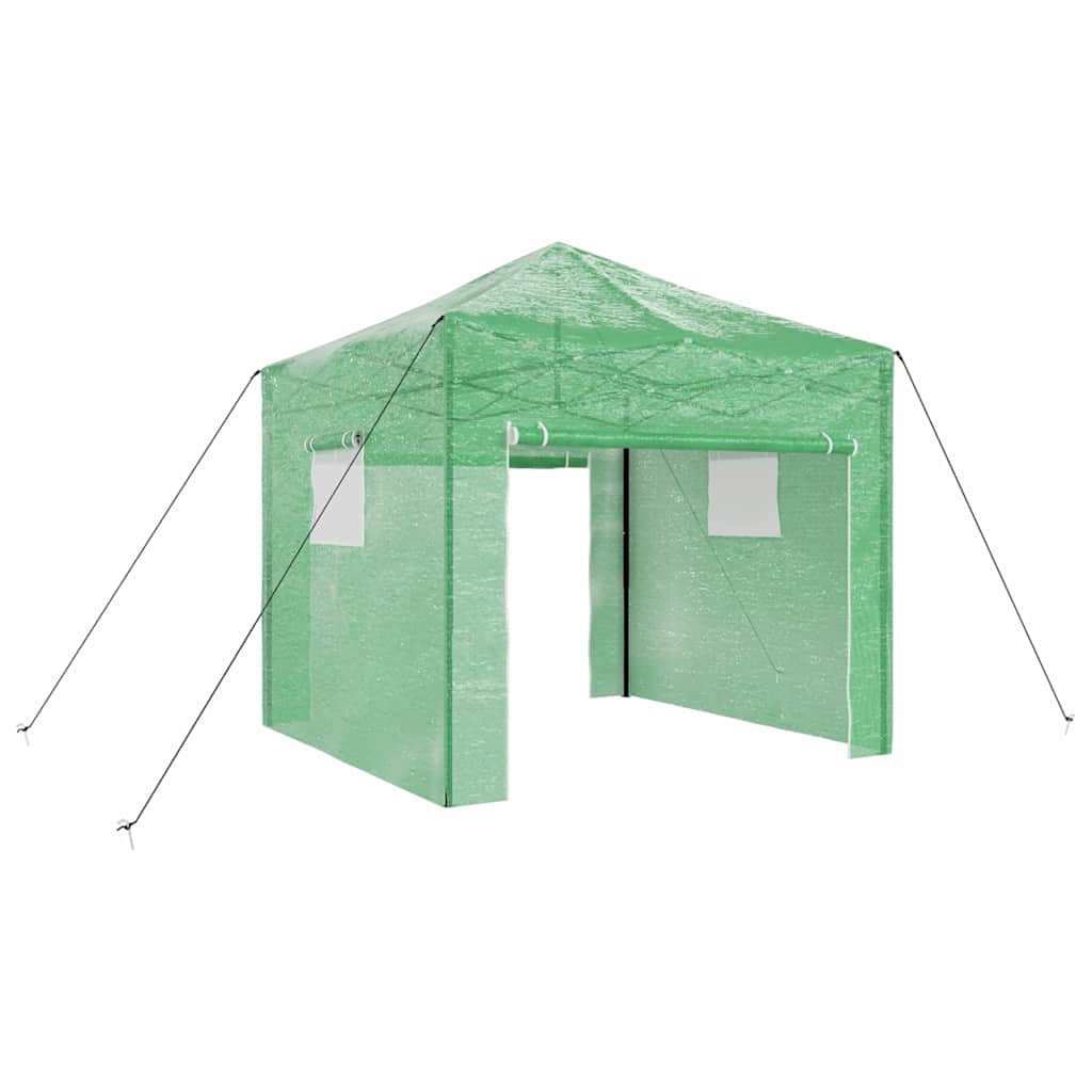 Üvegház pop-up kerettel tetővel Zöld 290 x 290 x 315 cm Vas