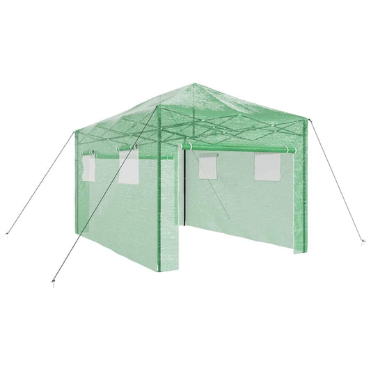 Üvegház pop-up kerettel tetővel Zöld 290 x 430 x 315 cm Vas