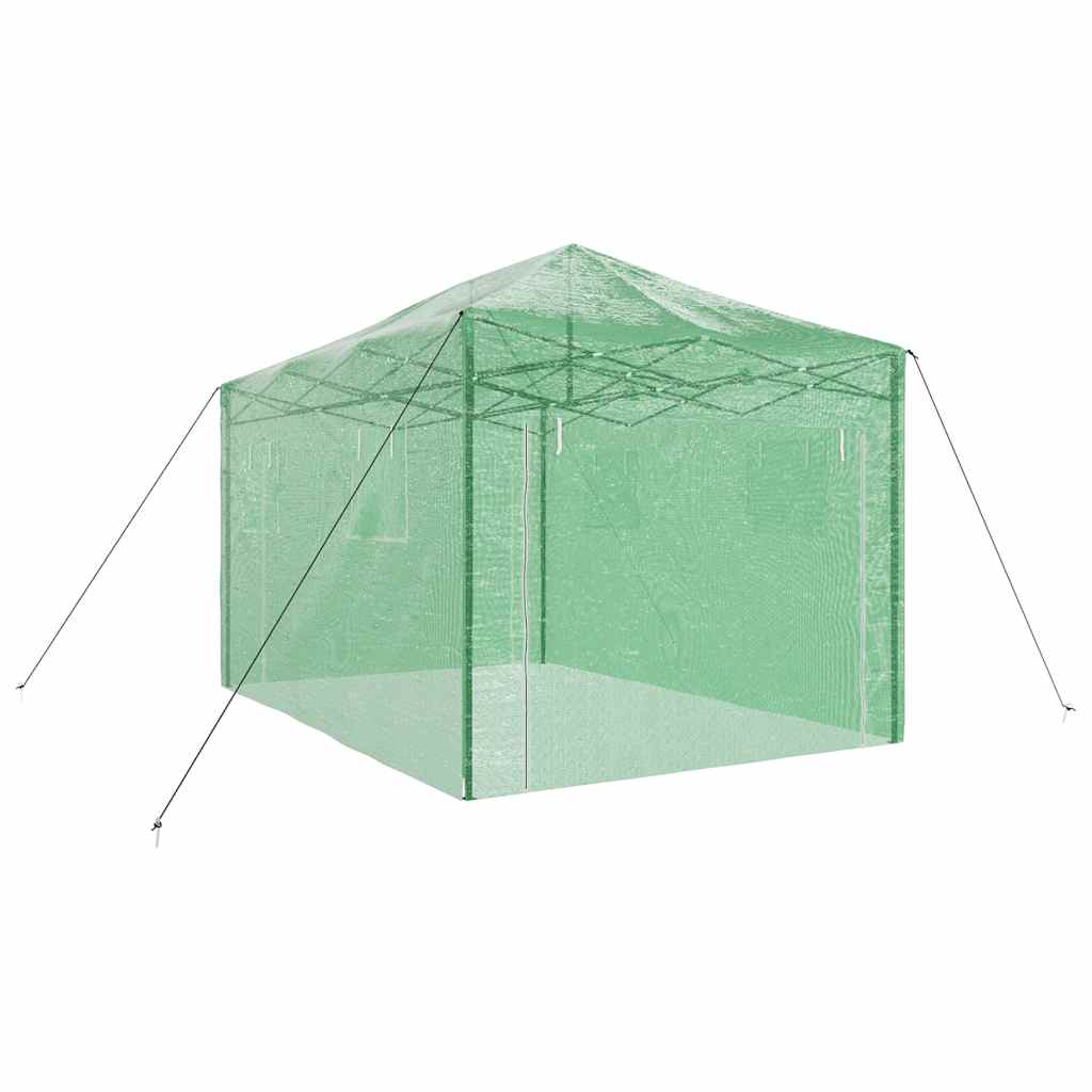 Üvegház pop-up kerettel tetővel Zöld 290 x 430 x 315 cm Vas