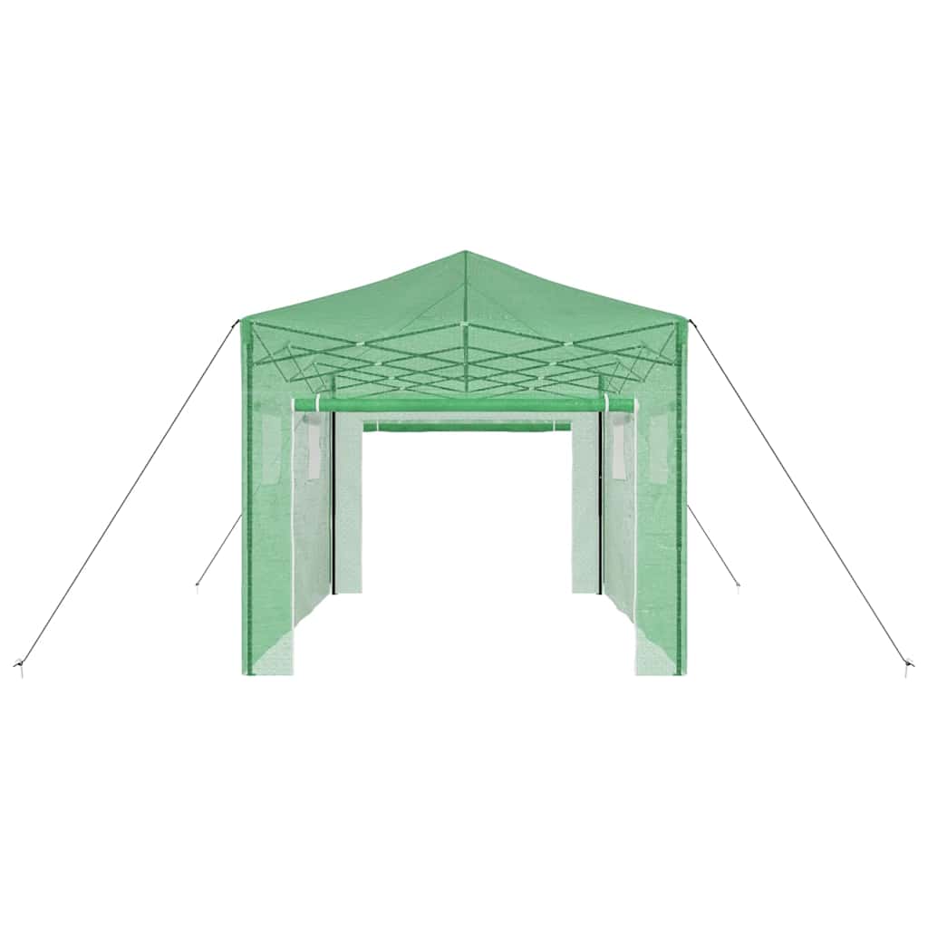 Üvegház pop-up kerettel tetővel Zöld 290 x 430 x 315 cm Vas