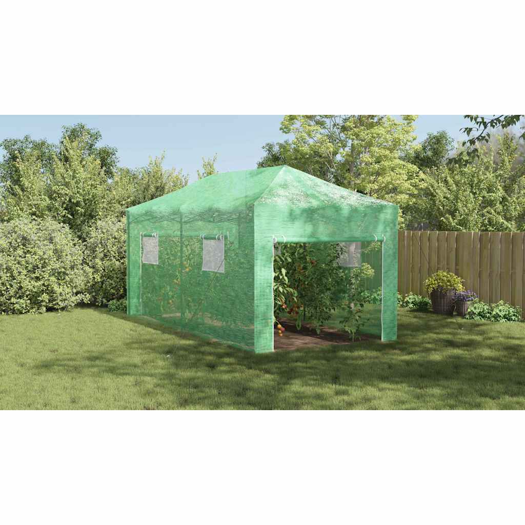 Üvegház pop-up kerettel tetővel Zöld 290 x 580 x 315 cm Vas