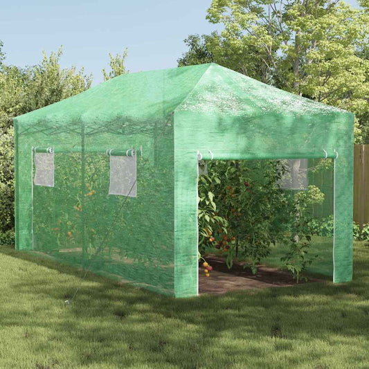 Üvegház pop-up kerettel tetővel Zöld 290 x 580 x 315 cm Vas