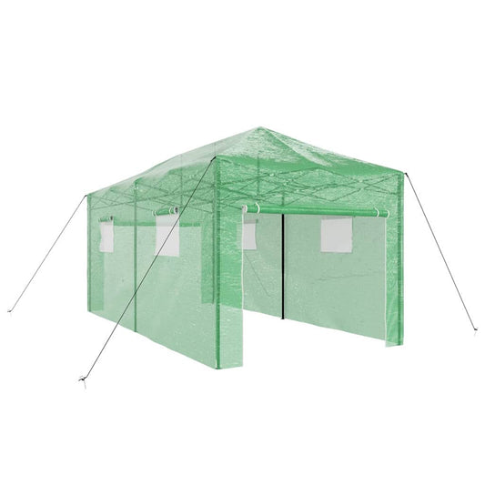 Üvegház pop-up kerettel tetővel Zöld 290 x 580 x 315 cm Vas