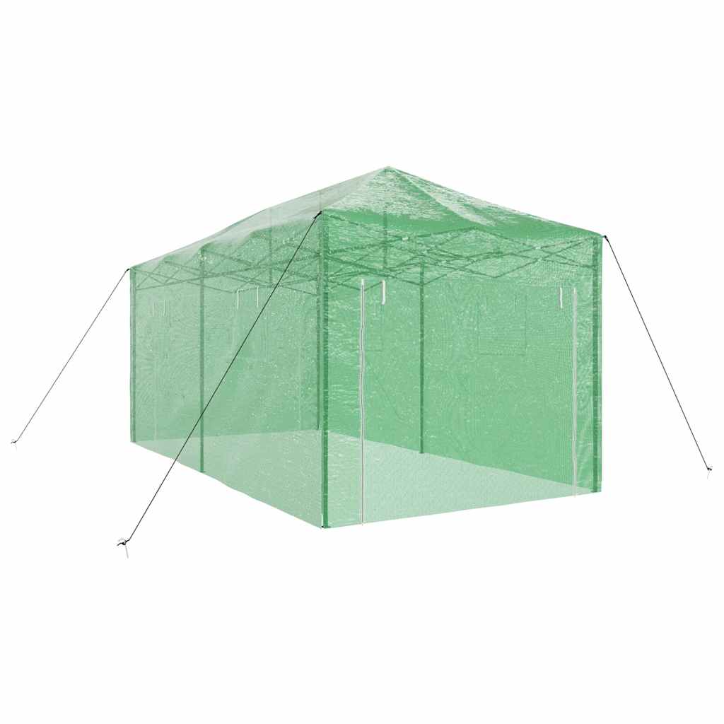 Üvegház pop-up kerettel tetővel Zöld 290 x 580 x 315 cm Vas