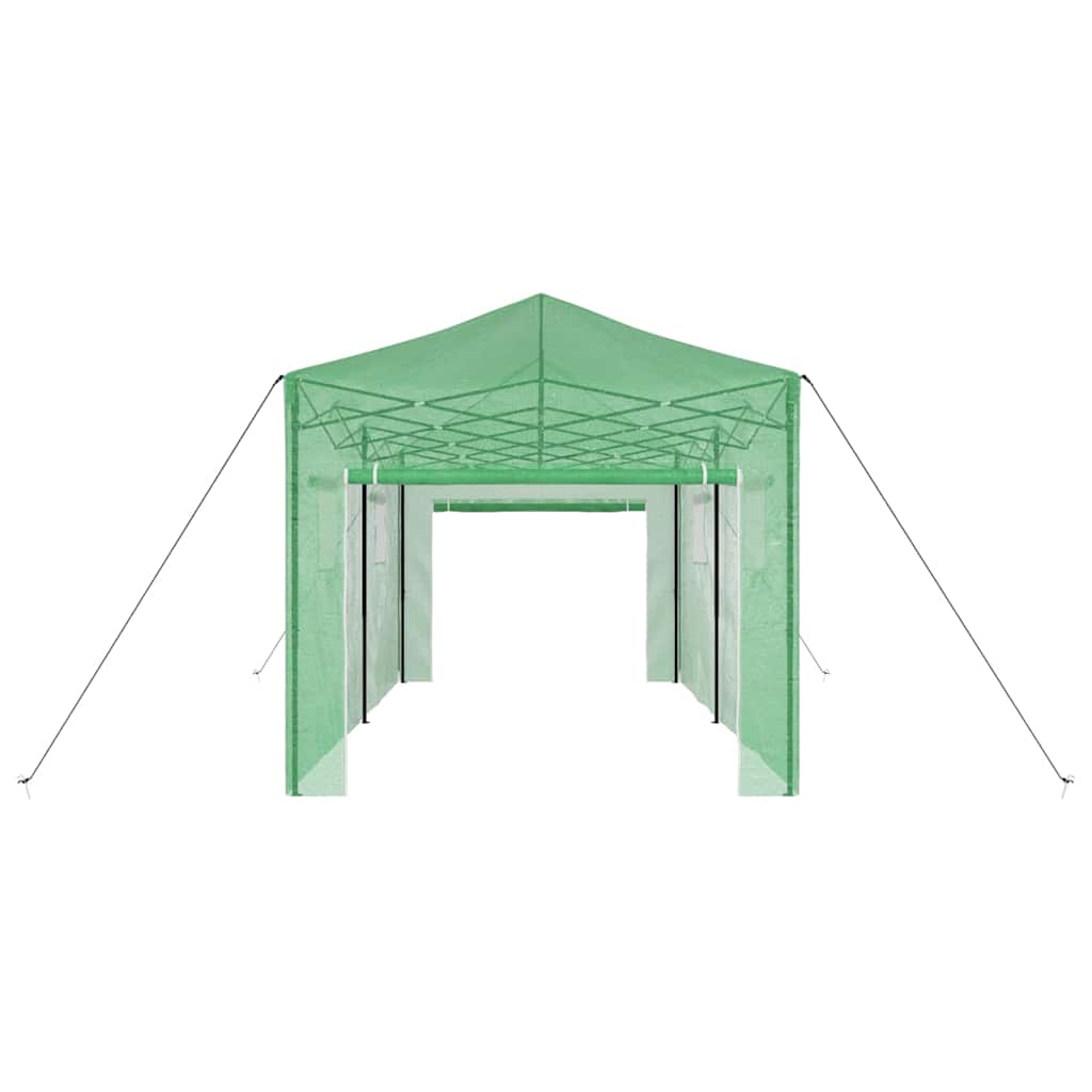 Üvegház pop-up kerettel tetővel Zöld 290 x 580 x 315 cm Vas