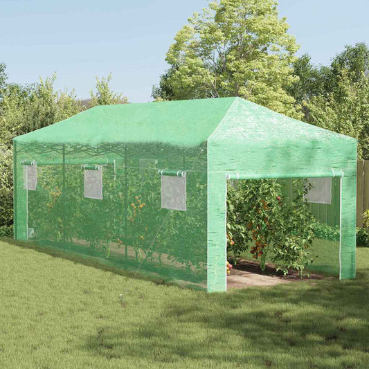 Üvegház pop-up kerettel tetővel Zöld 290 x 870 x 315 cm Vas