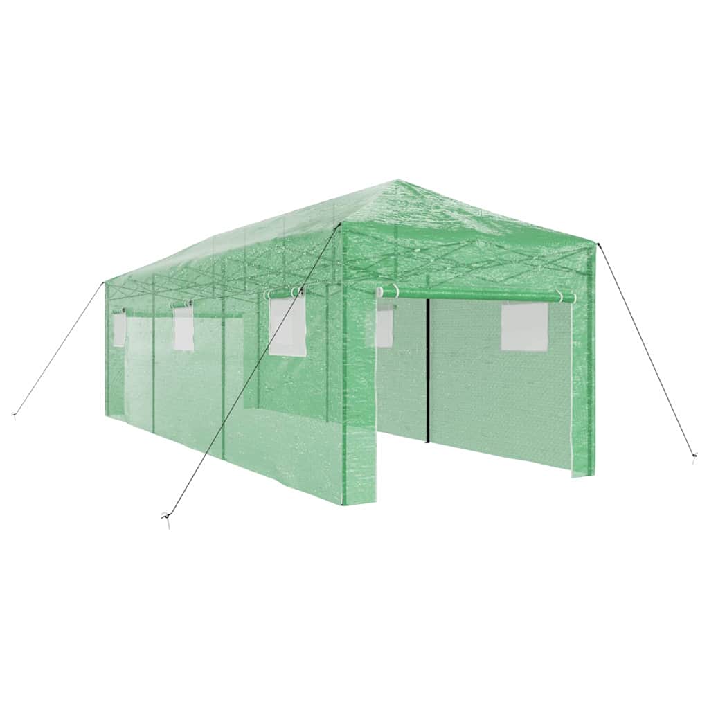 Üvegház pop-up kerettel tetővel Zöld 290 x 870 x 315 cm Vas