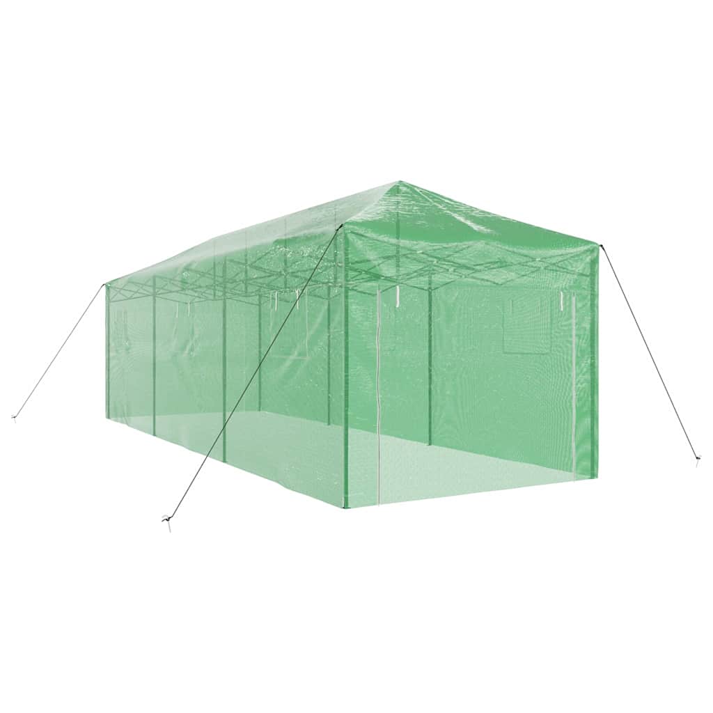 Üvegház pop-up kerettel tetővel Zöld 290 x 870 x 315 cm Vas