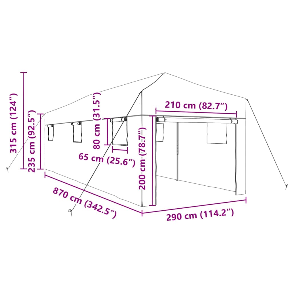 Üvegház pop-up kerettel tetővel Zöld 290 x 870 x 315 cm Vas