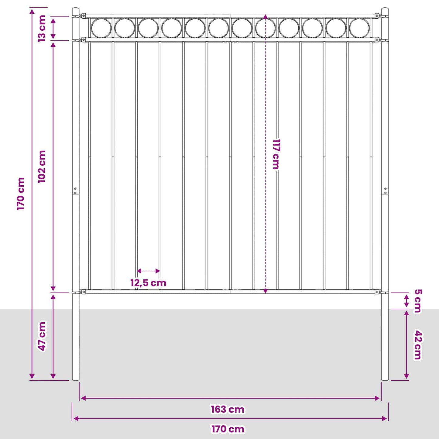 Kerítéselem ASSEN 170 x 170 cm Acél Szürke