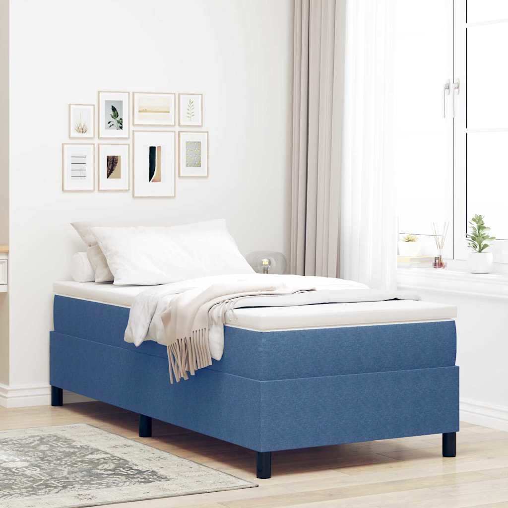 Boxrugós ágy Kék és Fehér 90 x 190 cm Bársonyos szövet