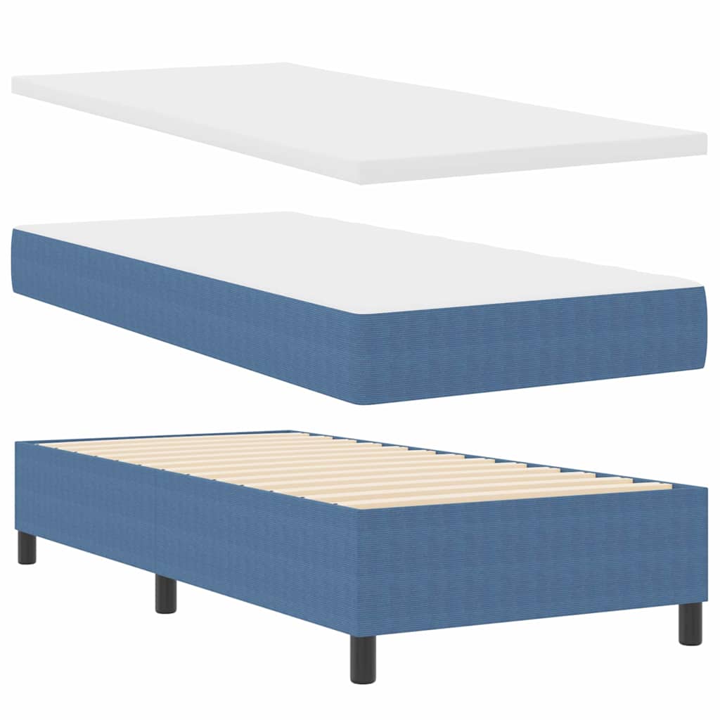 Boxrugós ágy Kék és Fehér 90 x 190 cm Bársonyos szövet