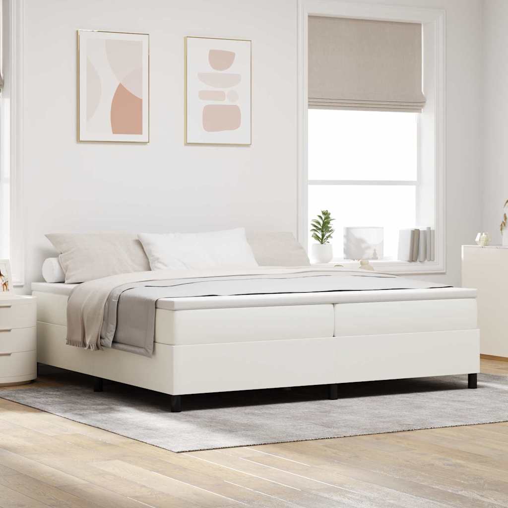 Boxrugós ágy Krém és fehér 200 x 200 cm Bársonyos szövet