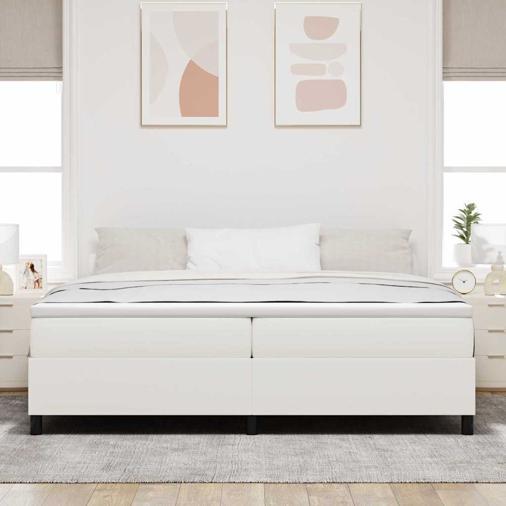 Boxrugós ágy Krém és fehér 200 x 200 cm Bársonyos szövet